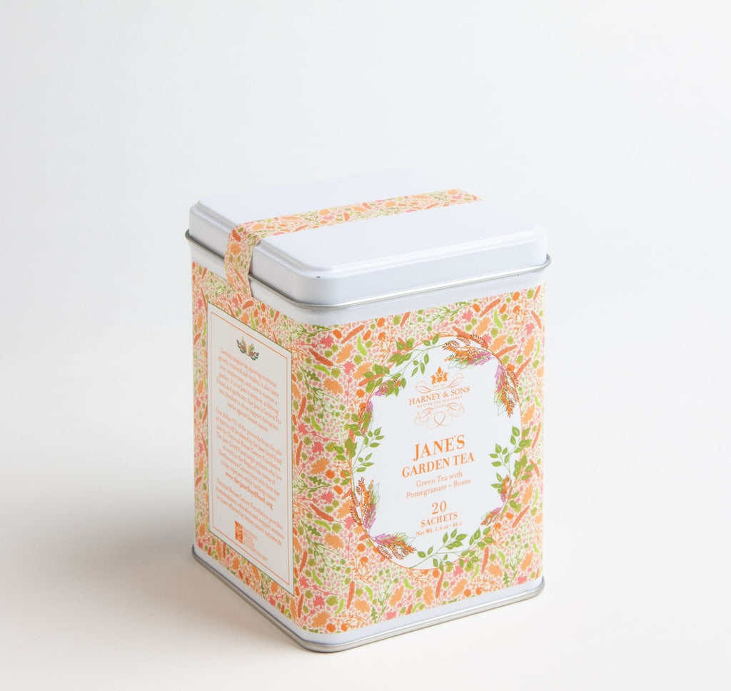 Jane's Garden tea is a soothing green tea with notes of pomegranate and roses. It was created by Harney & Sons to support their friend Jane during her battle with breast cancer and to honor her love of gardening. Gardens inspire by showing continual growth, renewal, and vitality; it also takes love, tenderness, and care to nurture a garden.
