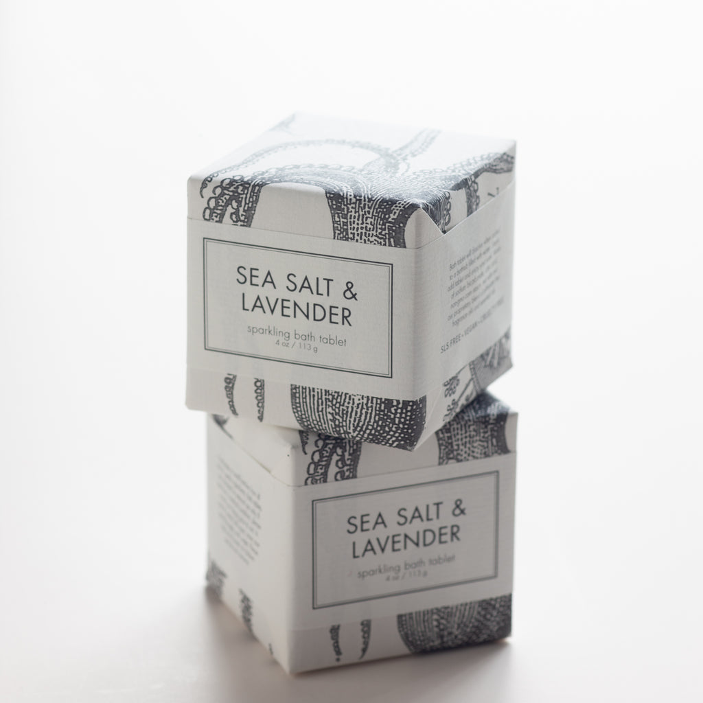 Two sparkling bath tablets by Formulary 55 are an invigorating blend of sea salt and lavender and evoke peaceful moments by the sea. These bath bombs provide a skin-nourishing soak that's both indulgent and therapeutic.