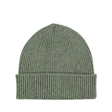 Lambswool ribbed beanie by Catherine Tough in moss green.