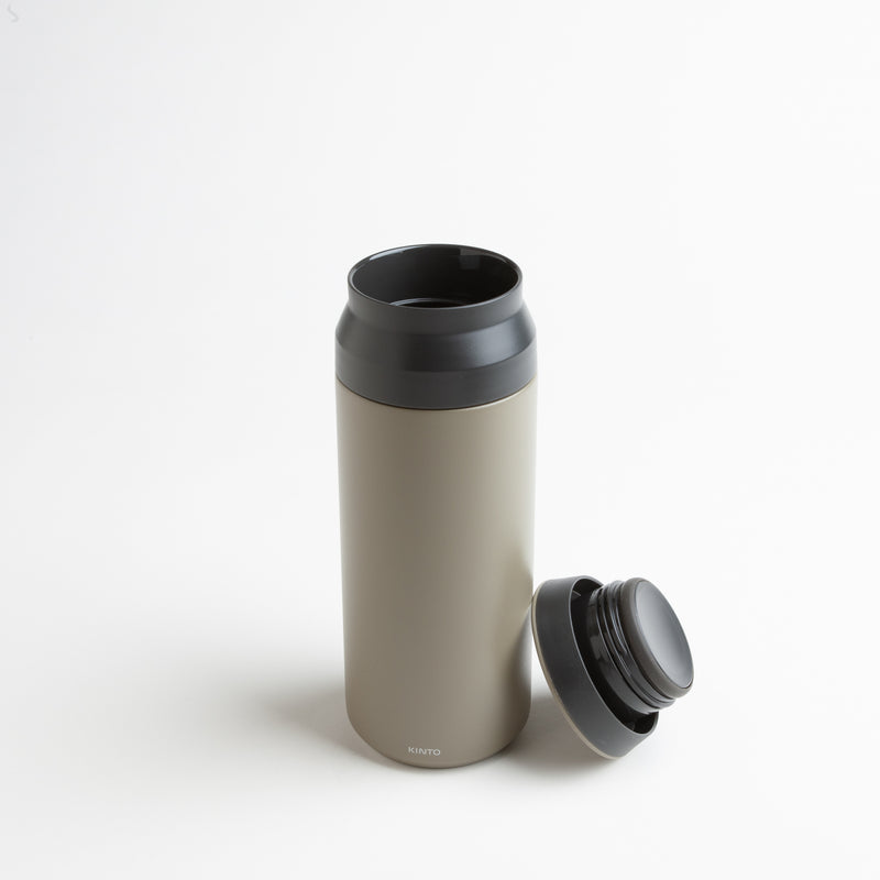 This Kinto Travel Tumbler provides an elegant solution for drinking beverages either at home or on the go. The vacuum-insulated design can keep drinks either hot or cold for up to six hours. Color: khaki. 2" x 7.9"/17 oz.