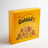 Handsome wooden box provides self-storage for Gobblet! game.
