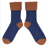 Navy & Copper Slouch Socks by Catherine Tough. These cozy socks are ideal as bed socks, but can be worn with boots or shoes. Cashmere/ lambswool/ viscose blend.