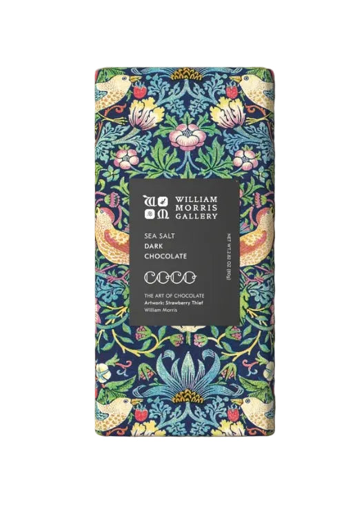 Sea Salt Dark Chocolate bar with floral packaging from the William Morris Gallery.