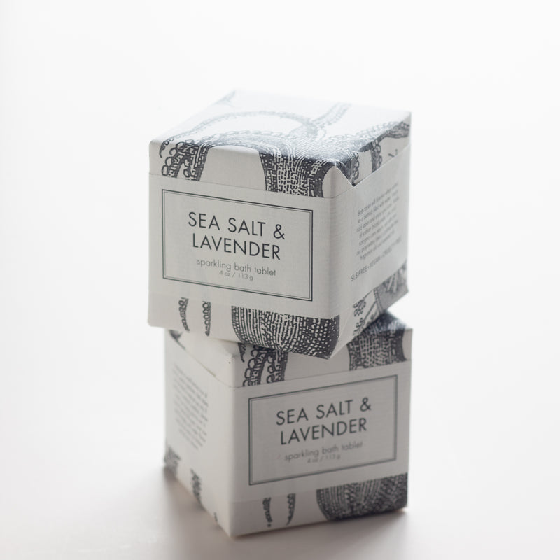 Two sparkling bath tablets by Formulary 55 are an invigorating blend of sea salt and lavender and evoke peaceful moments by the sea. These bath bombs provide a skin-nourishing soak that's both indulgent and therapeutic.