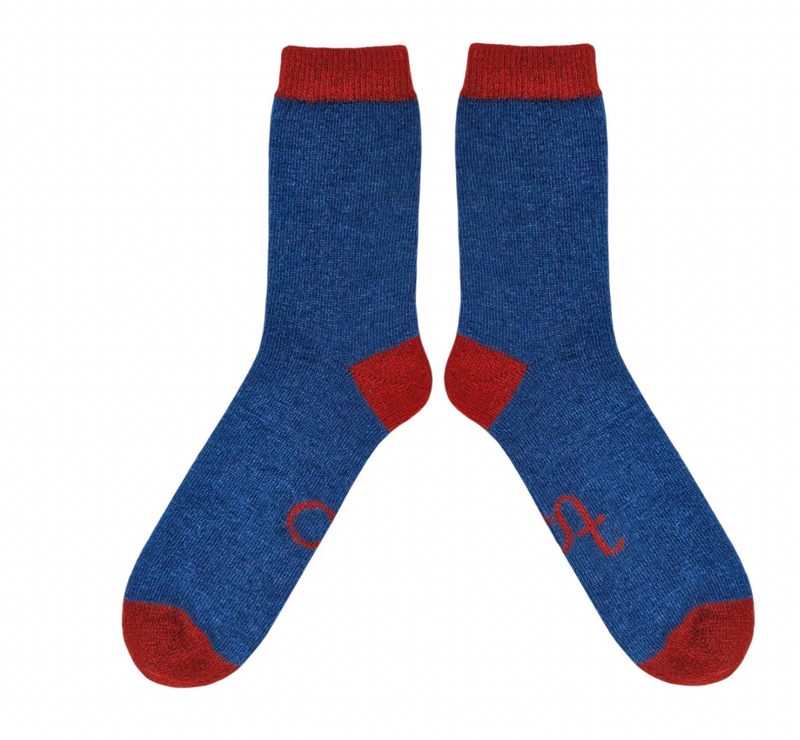 Navy and dark red lambswool ankle socks by Catherine Tough